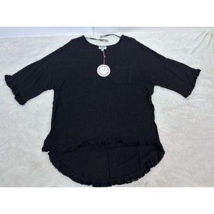 Umgee Womens Small Black Jegging Shirt Lightweight 3/4 Sleeve Tunic Top Ladies